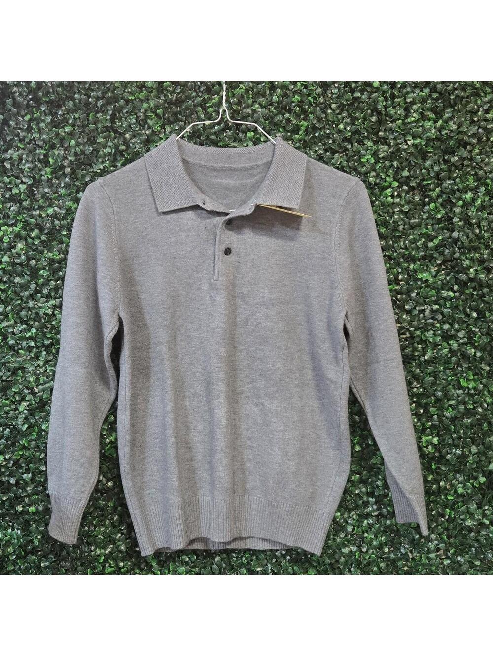 Women's collared Gray longsleeve knit Polo-shirt staple